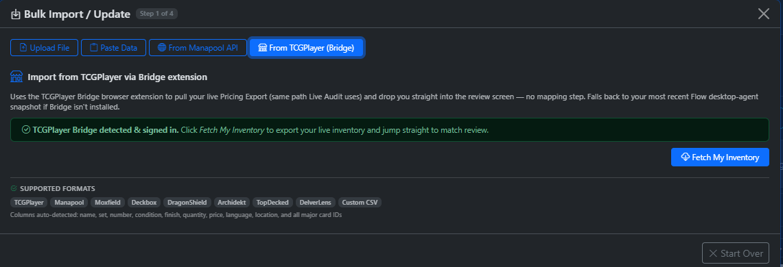 Bulk Import from TCGPlayer via Bridge extension